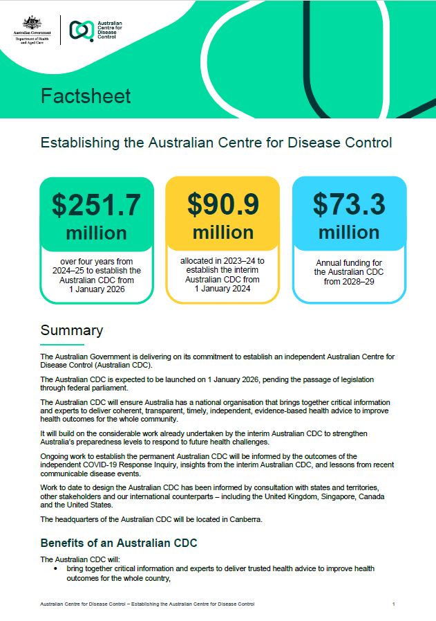 Establishing the Australian Centre for Disease Control